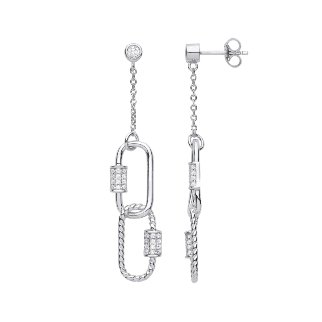 Dazzling Silver Paper Clip CZ Drop Earrings - Shralite London