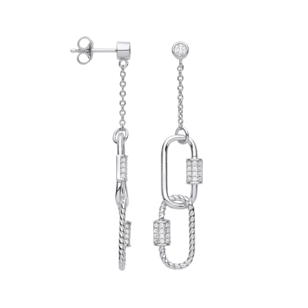 Dazzling Silver Paper Clip CZ Drop Earrings - Shralite London