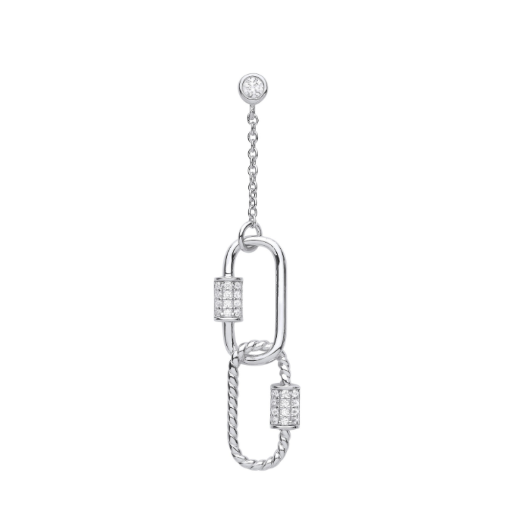 Dazzling Silver Paper Clip CZ Drop Earrings - Shralite London