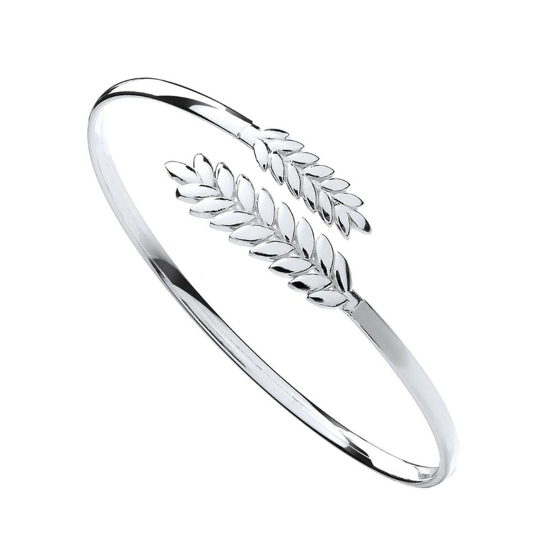 Elegant Silver Barley Leaf Ladies Bangle - Shralite London