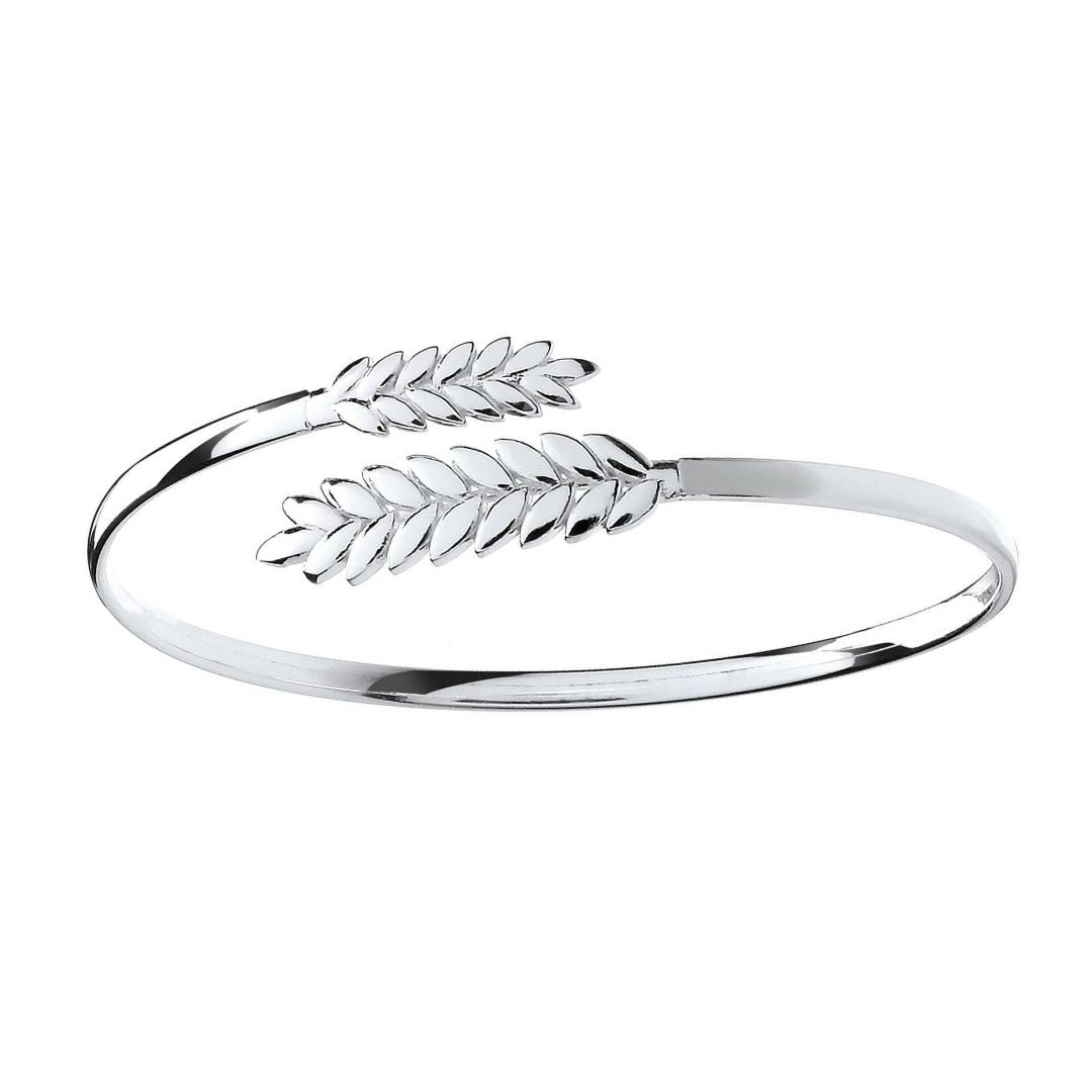 Elegant Silver Barley Leaf Ladies Bangle - Shralite London