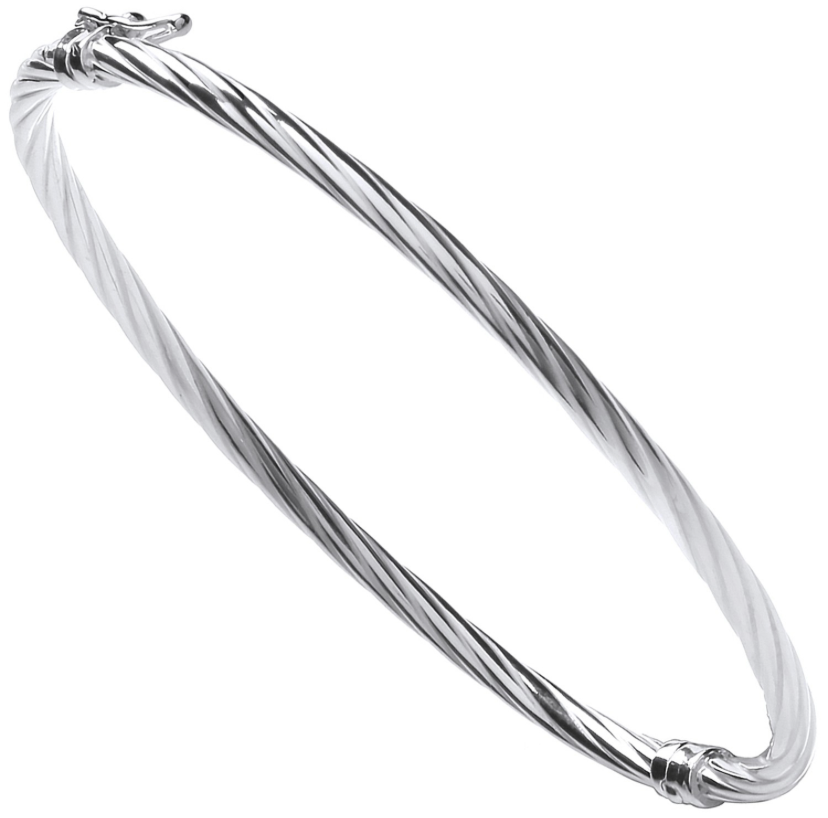 Sleek Silver Twisted Hollow Hinged Bangle - Shralite London