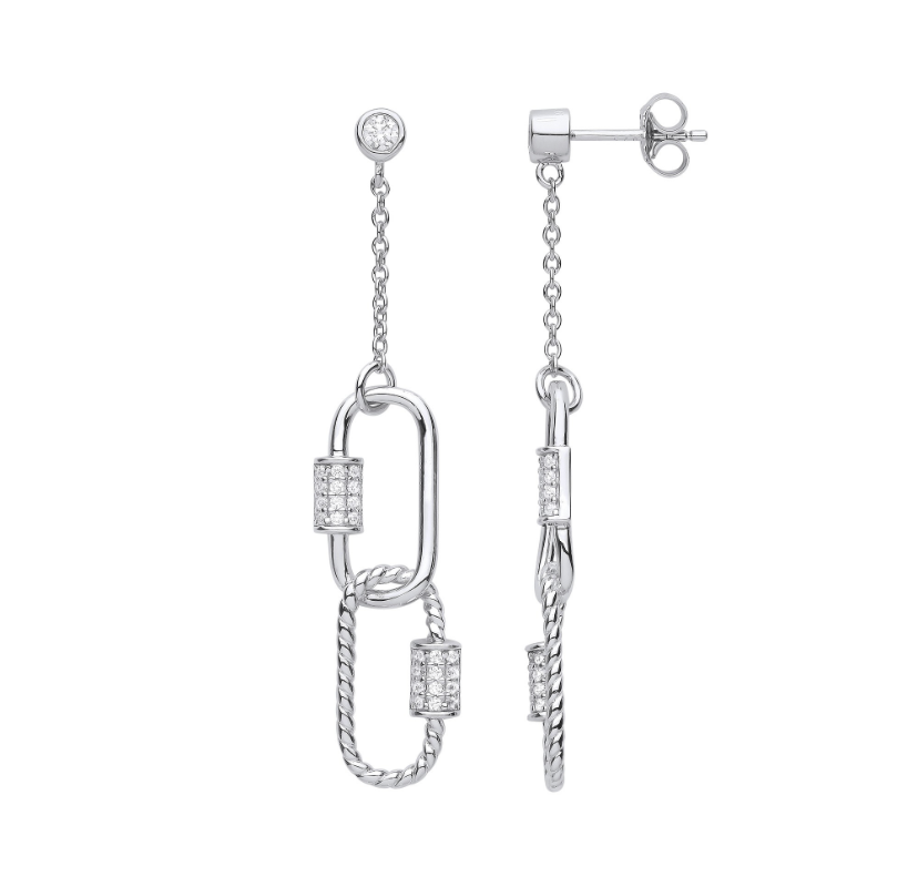 Dazzling Silver Paper Clip CZ Drop Earrings - Shralite London