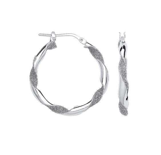 Shimmering Silver Twisted Hoop Earrings: Plain & Glitter - Shralite London