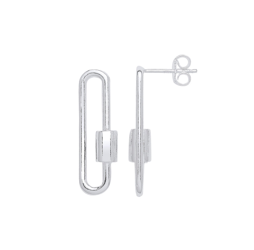 Eleganza Argento Screw Clasp Paper Clip Drop Earrings - Shralite London