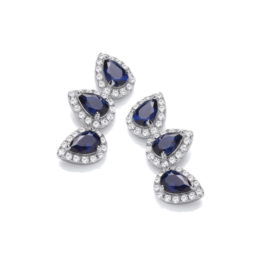 Azure Bliss Tear Drop Blue CZ Climber Stud Earrings - Shralite London