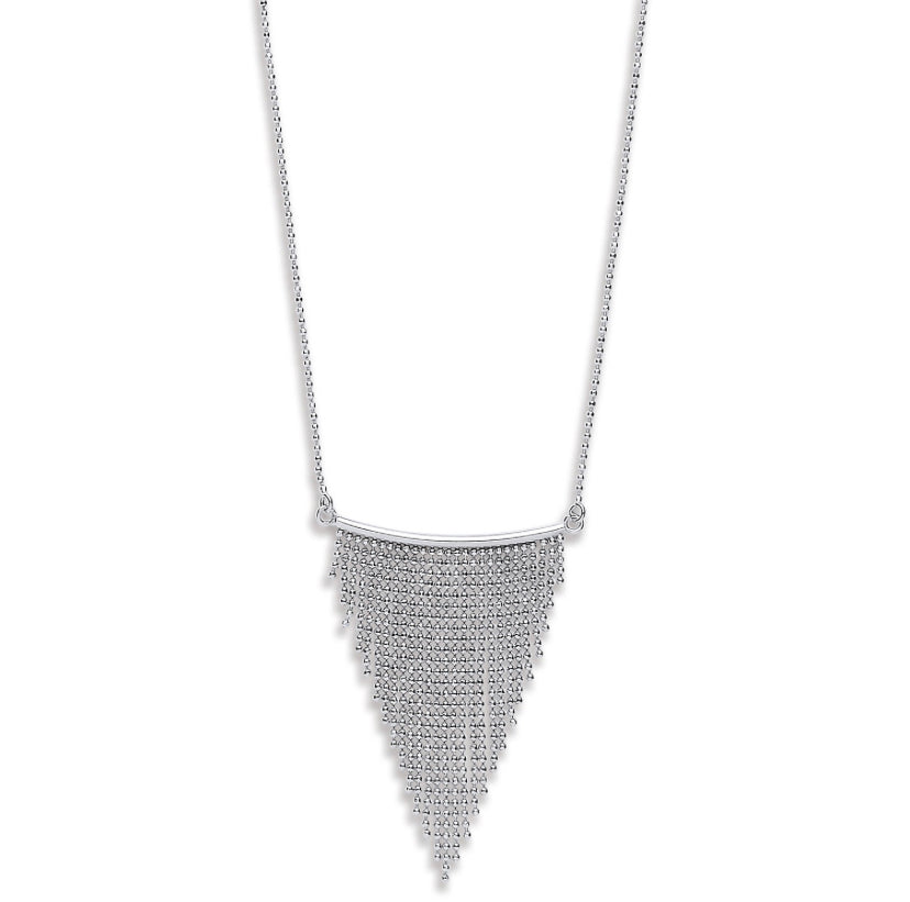Glimmering Silver Curtain Graduated Tassel Necklace - Shralite London