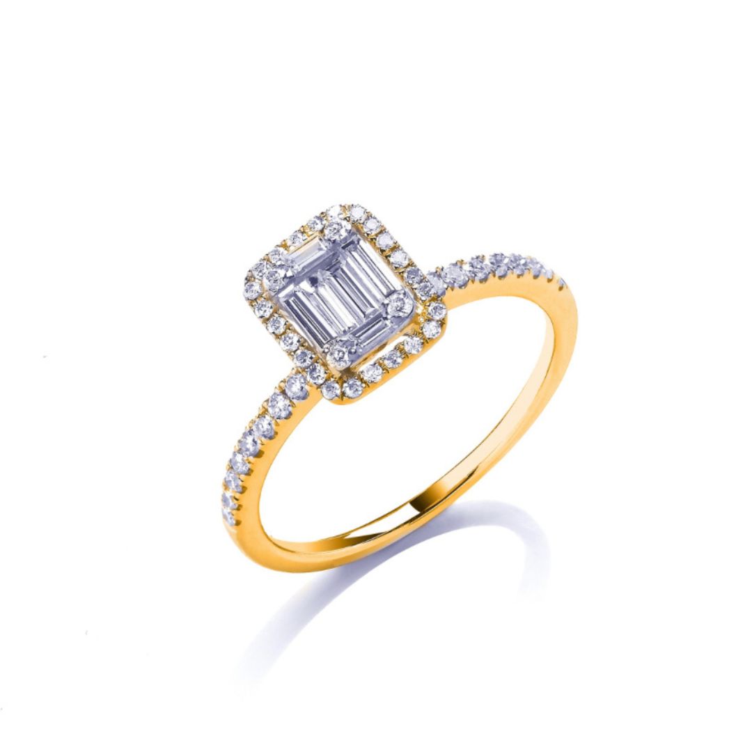 Isabella Baguette Halo Ring - Shralite London