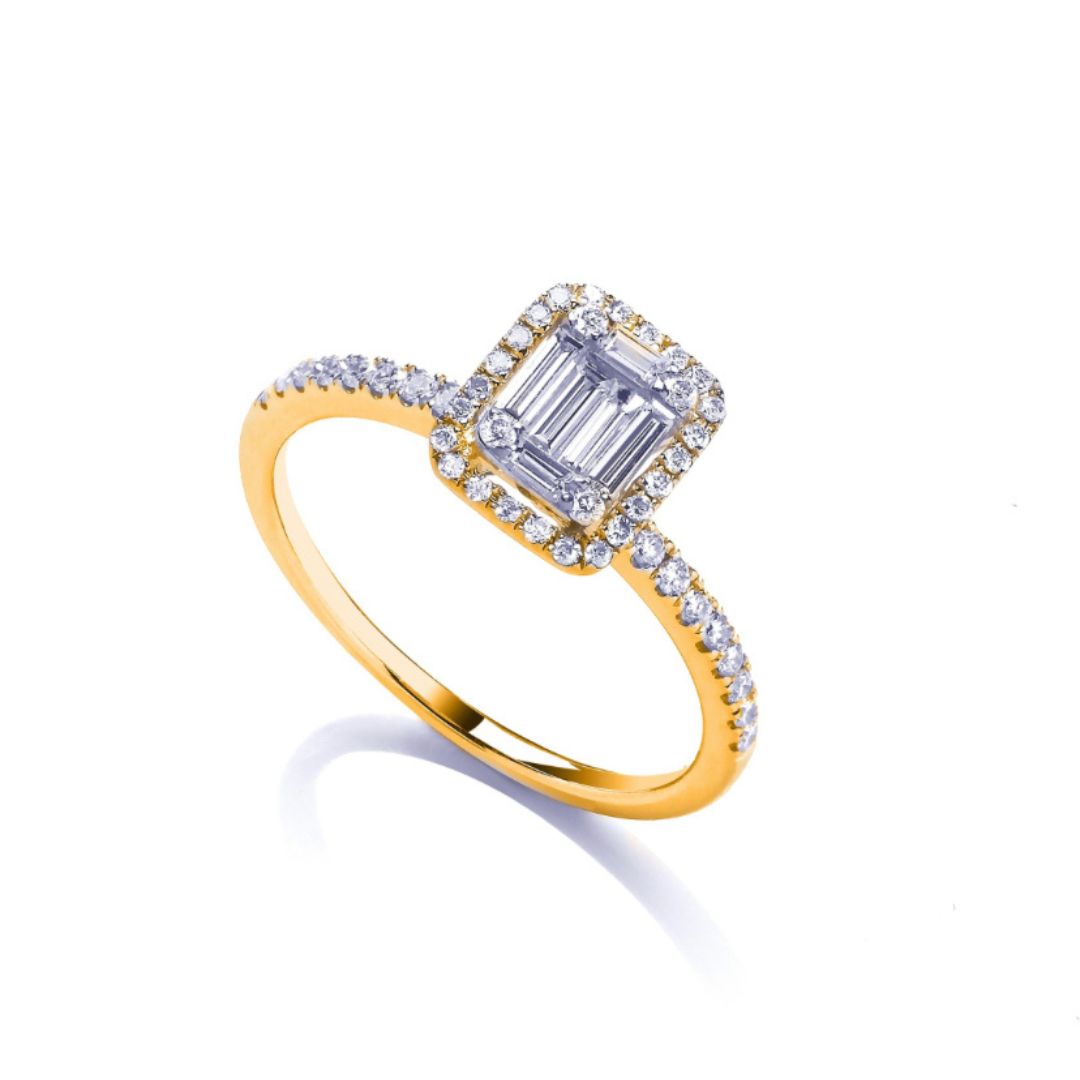 Isabella Baguette Halo Ring - Shralite London