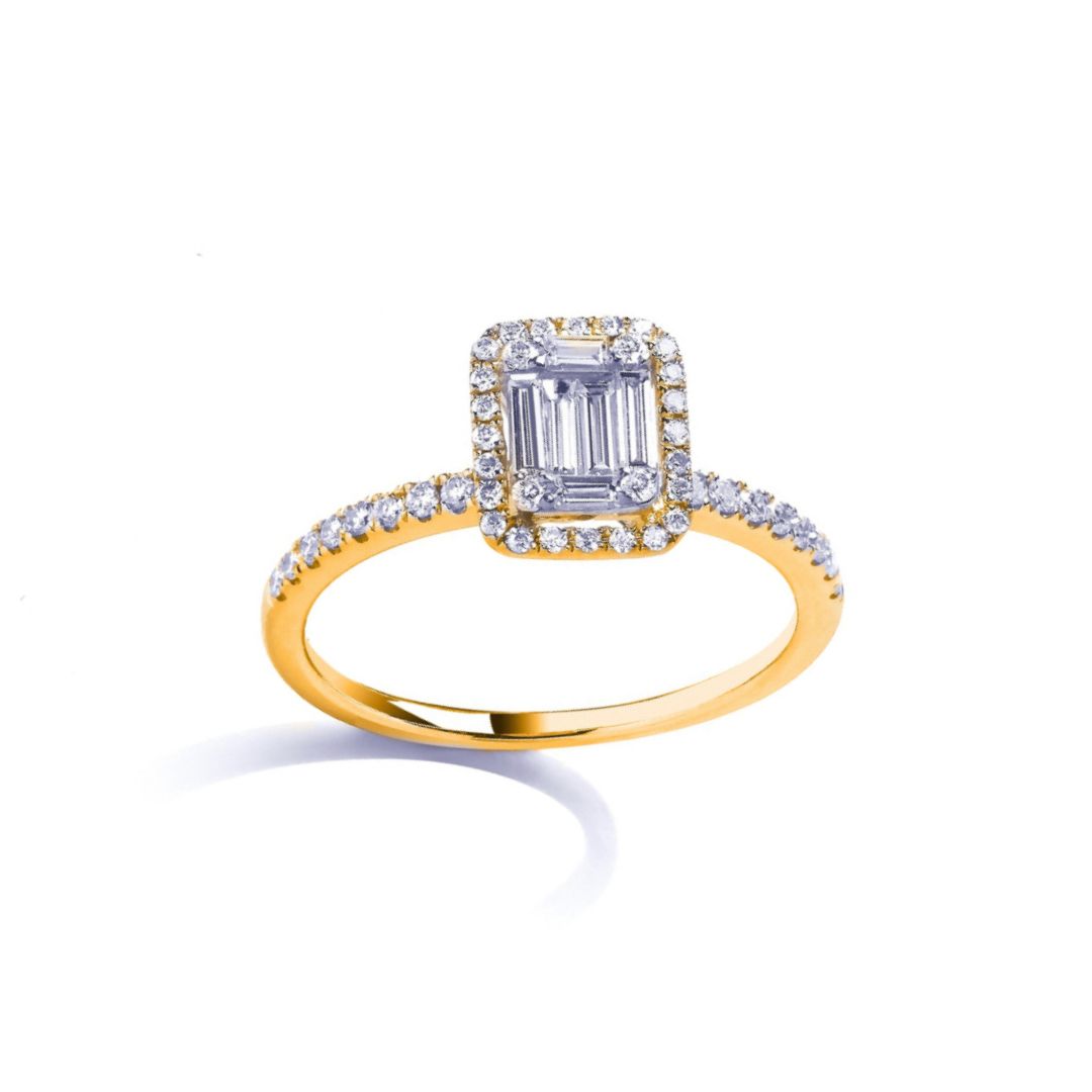 Isabella Baguette Halo Ring - Shralite London