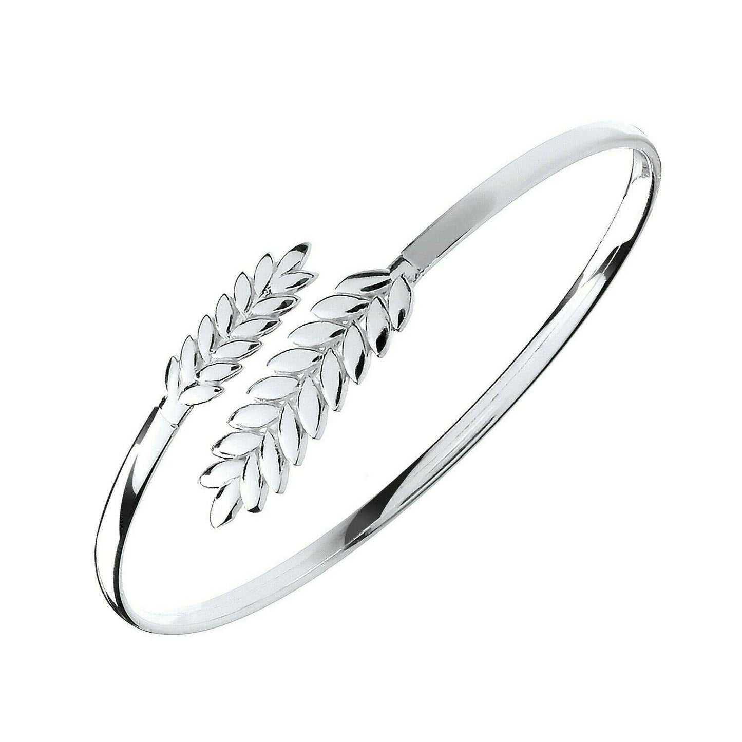 Elegant Silver Barley Leaf Ladies Bangle - Shralite London