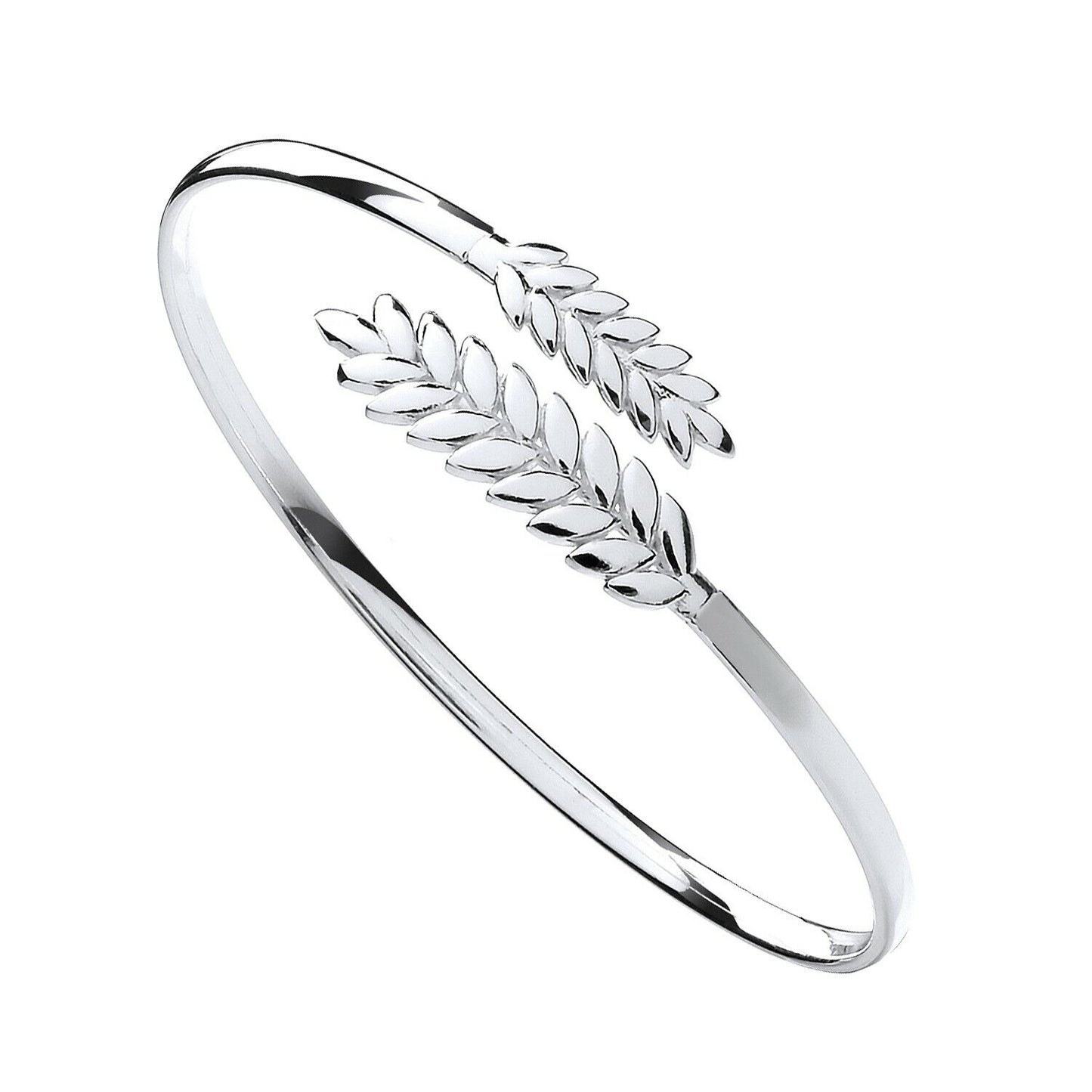 Elegant Silver Barley Leaf Ladies Bangle - Shralite London