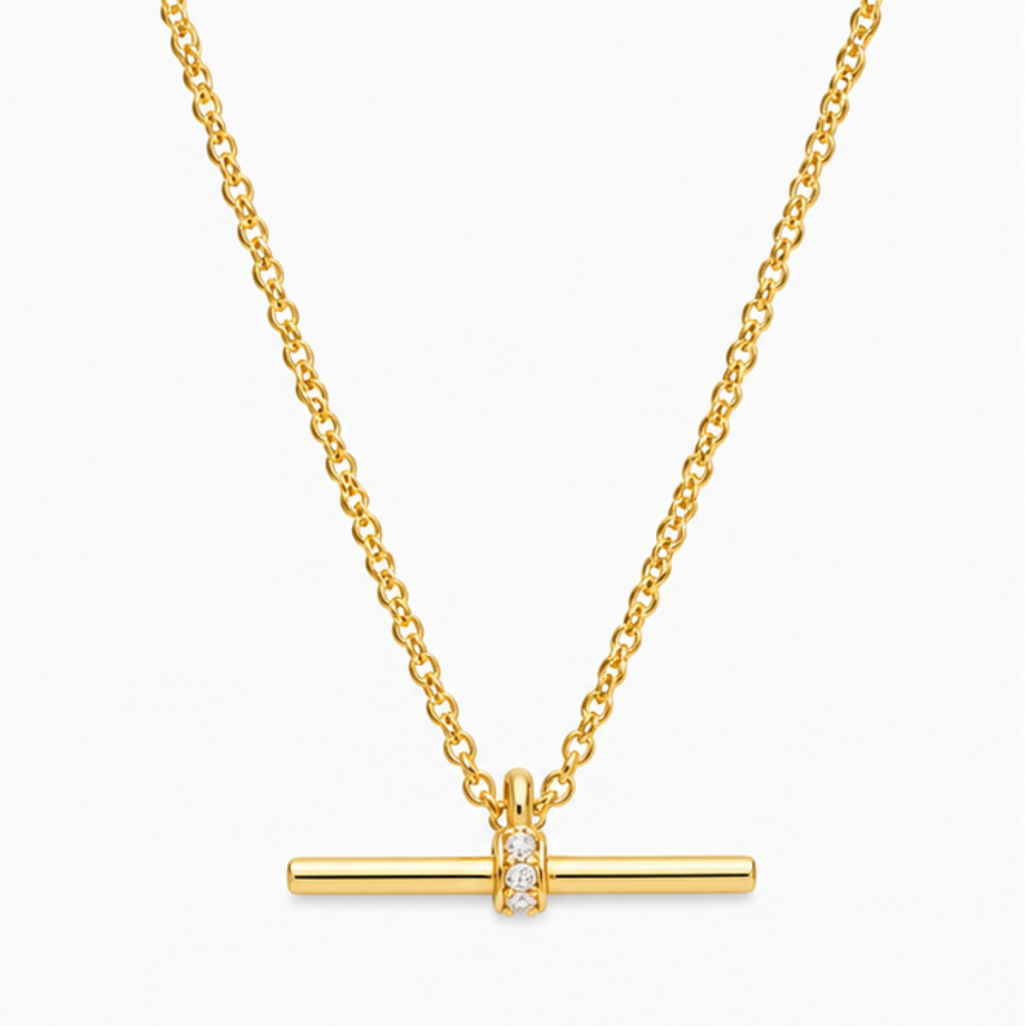 Gold Vermeil T-Bar Necklace with Cubic Zirconia
