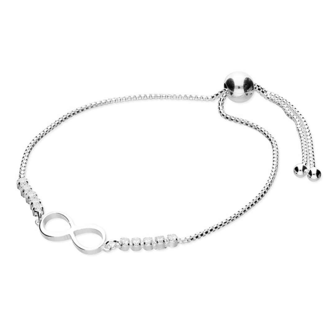 Sterling Silver Cubic Zirconia Infinity Tennis Slider Bracelet - Shralite London