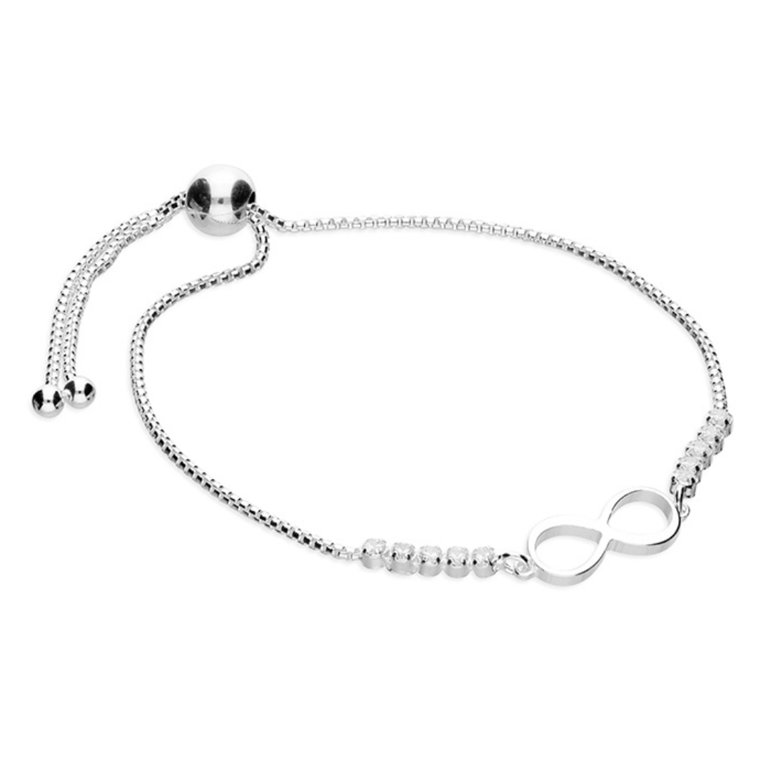 Sterling Silver Cubic Zirconia Infinity Tennis Slider Bracelet - Shralite London