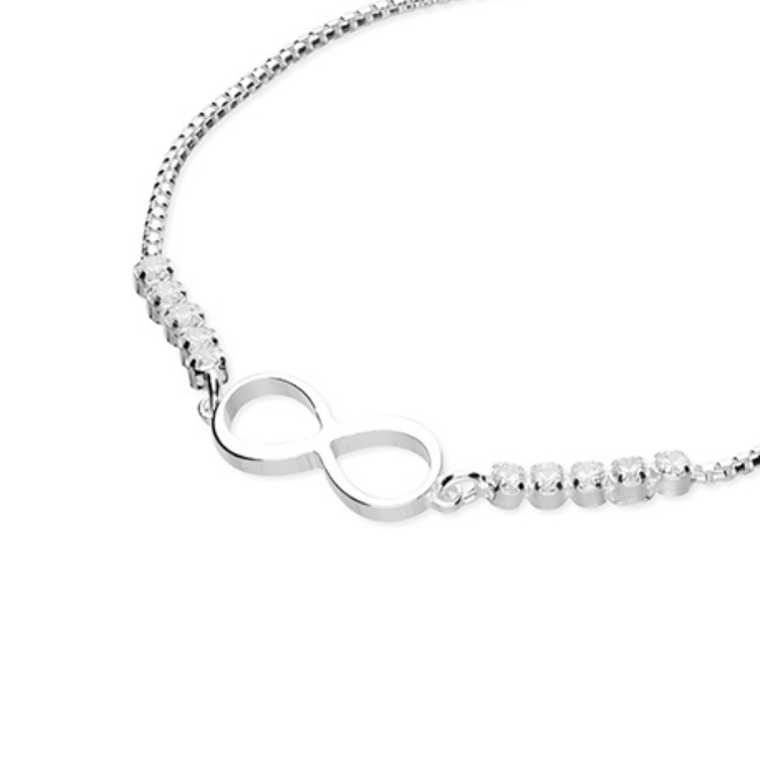 Sterling Silver Cubic Zirconia Infinity Tennis Slider Bracelet - Shralite London