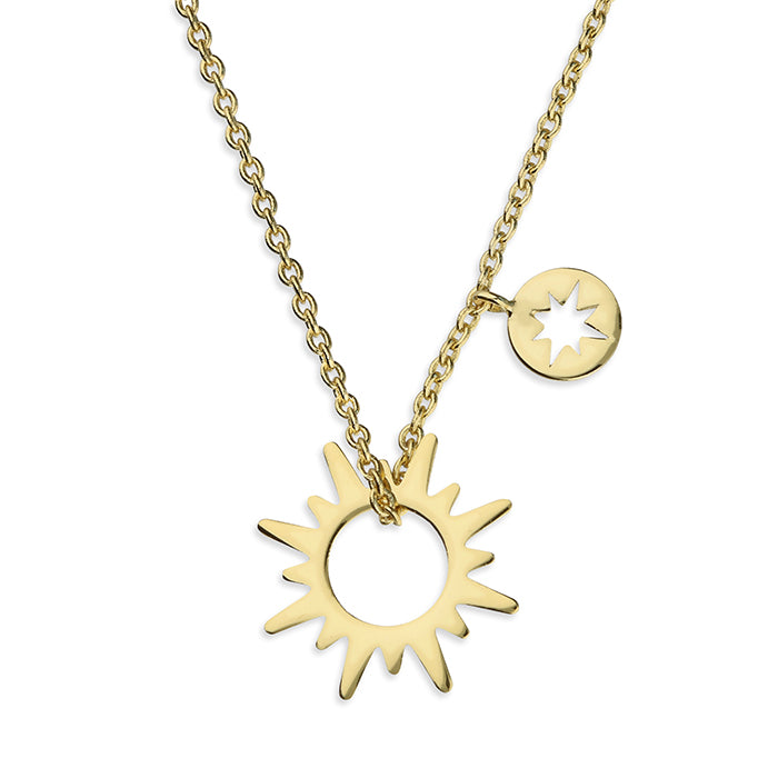 Gold Sun and Star Pendant Necklace. - Shralite London