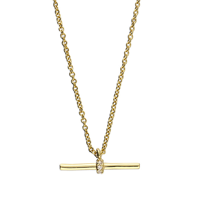 Gold T-bar Necklace with Cubic Zirconia - Shralite London