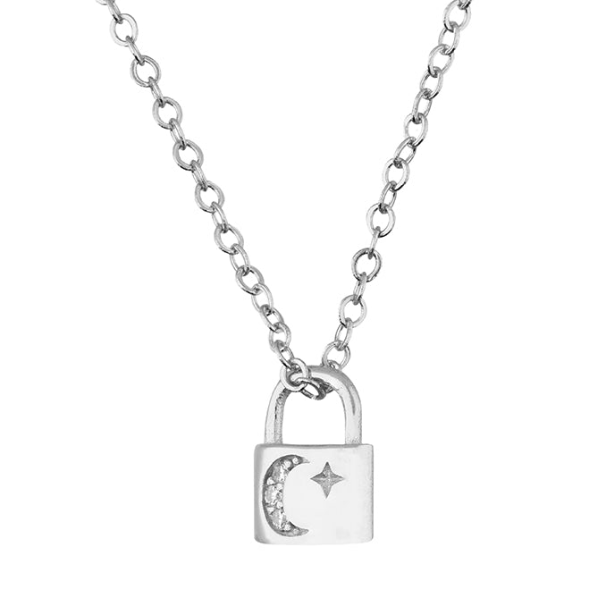 Moon & Star Padlock Pendant - Shralite London