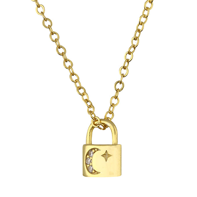 Moon & Star Padlock Pendant - Shralite London