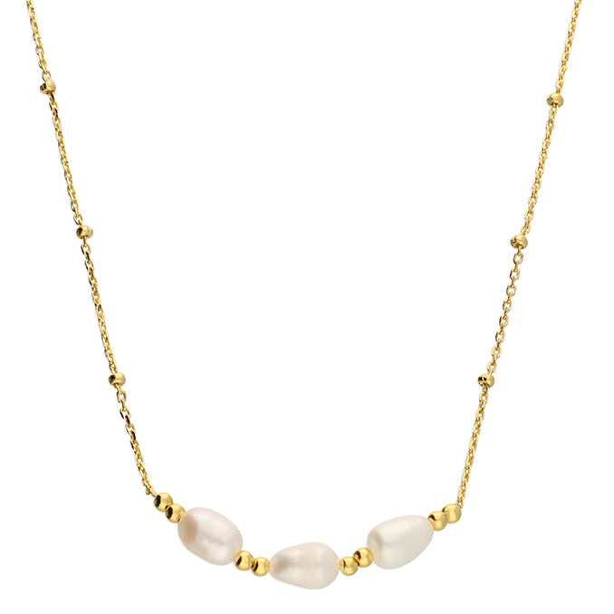 Sterling Silver Freshwater Pearls on a Beaded Chain Necklace - Shralite London