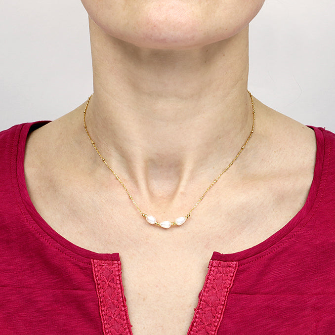 Sterling Silver Freshwater Pearls on a Beaded Chain Necklace - Shralite London