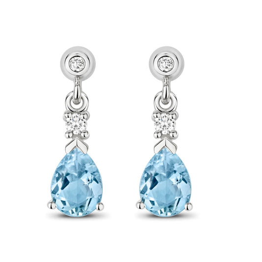 Pear-shaped aquamarine drop earrings in 18k white gold and yellow gold settings.main