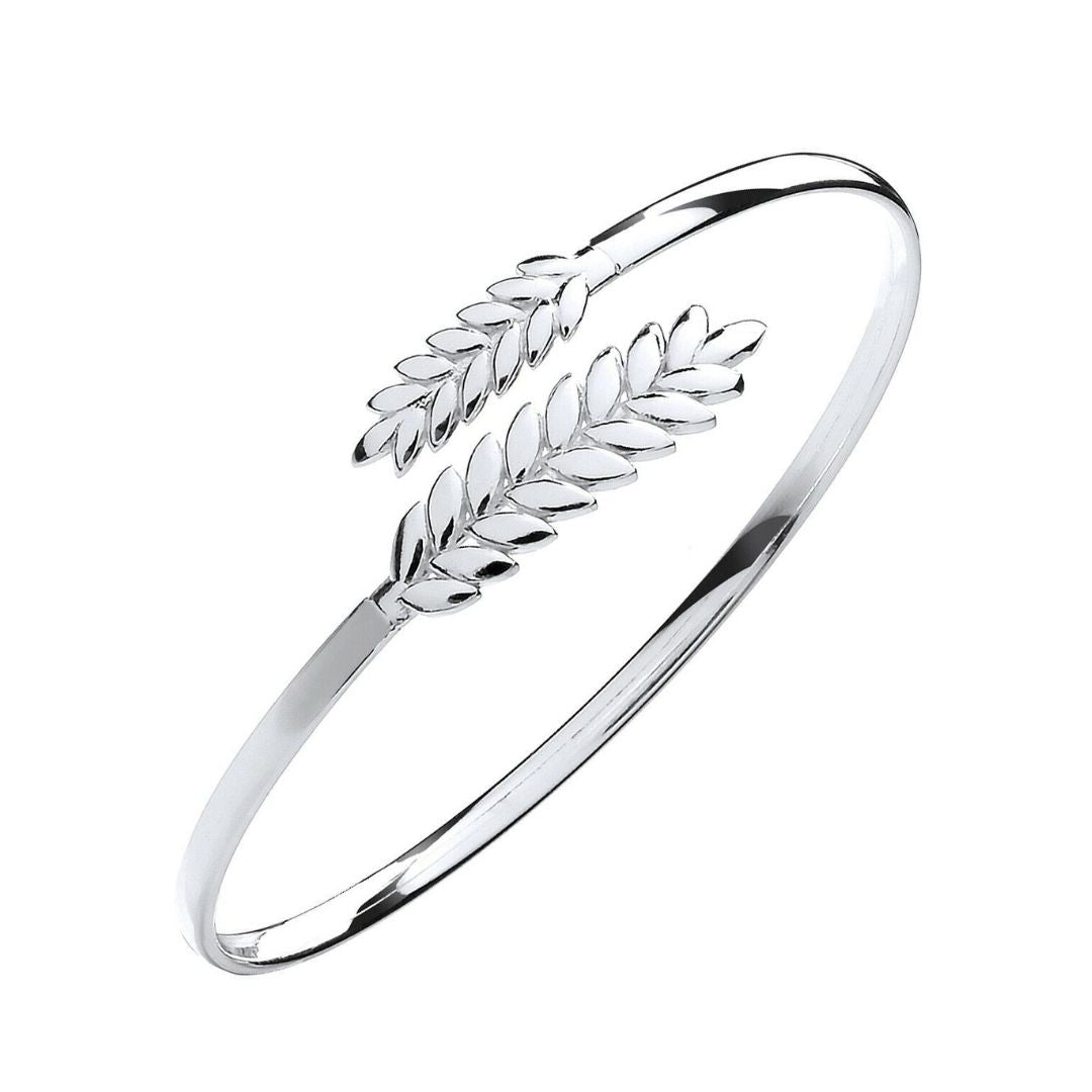 Elegant Silver Barley Leaf Ladies Bangle