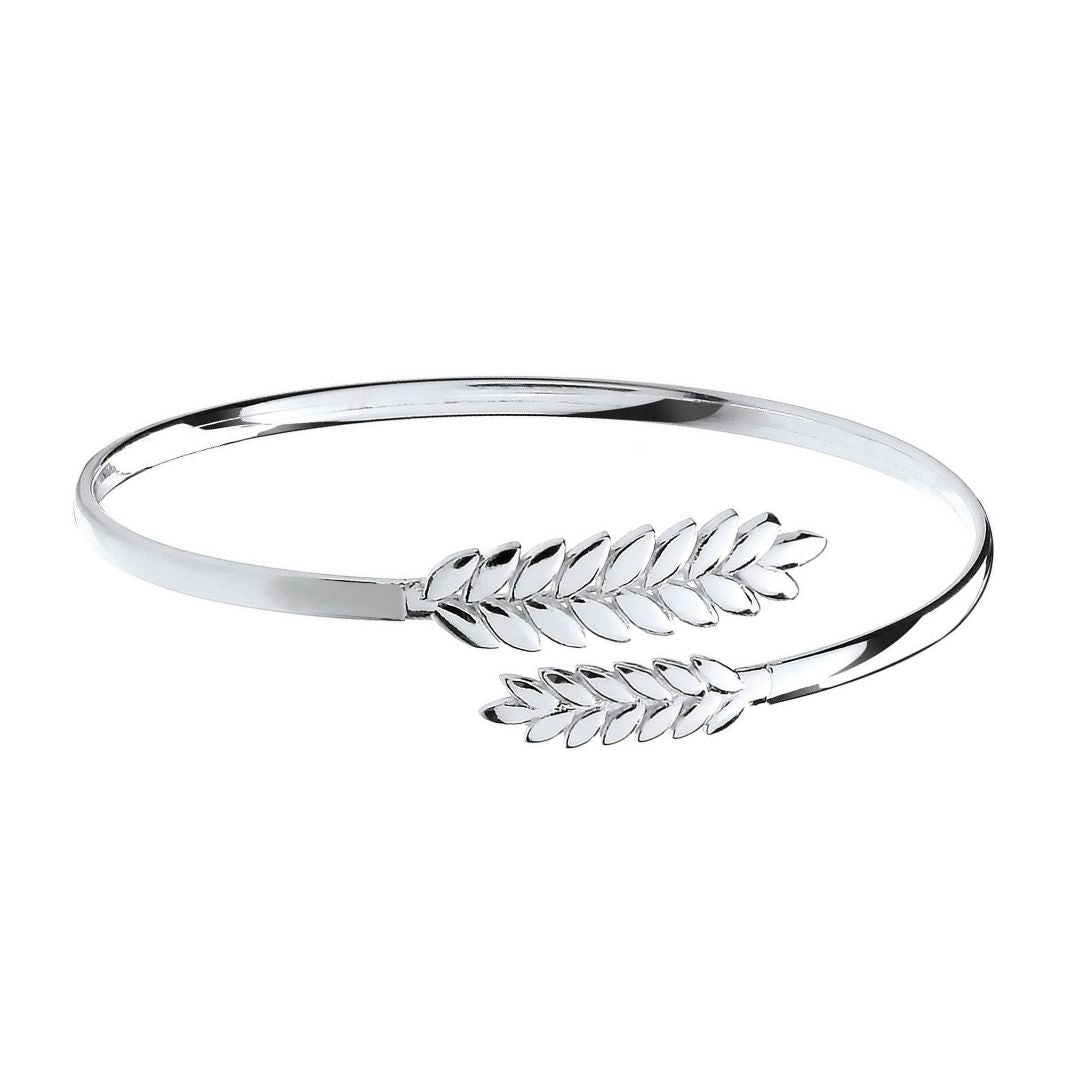 Elegant Silver Barley Leaf Ladies Bangle