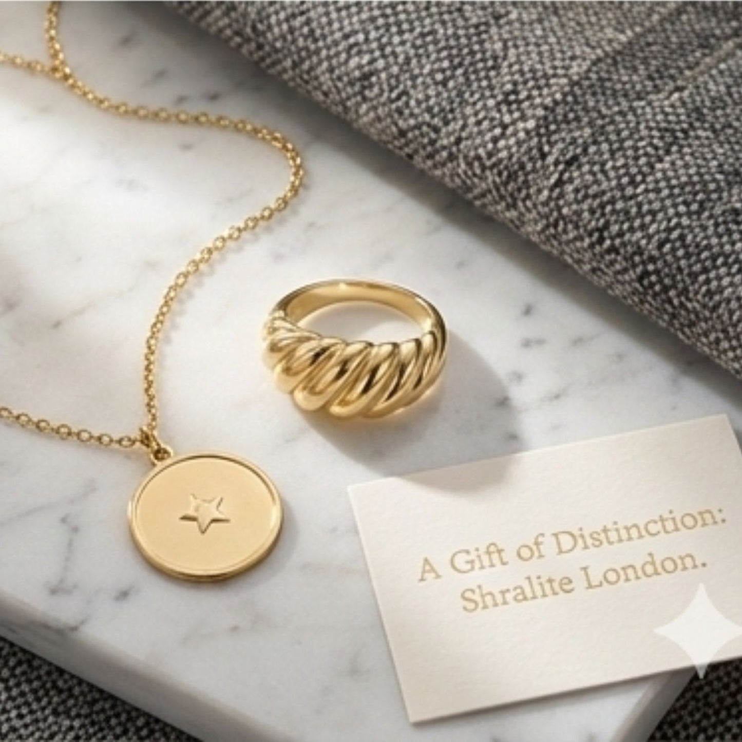 Stunning 9K Gold Rope Ring featuring a delicate croissant twist design, on display