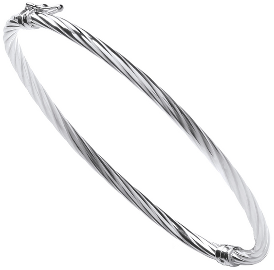 Sleek Silver Twisted Hollow Hinged Bangle