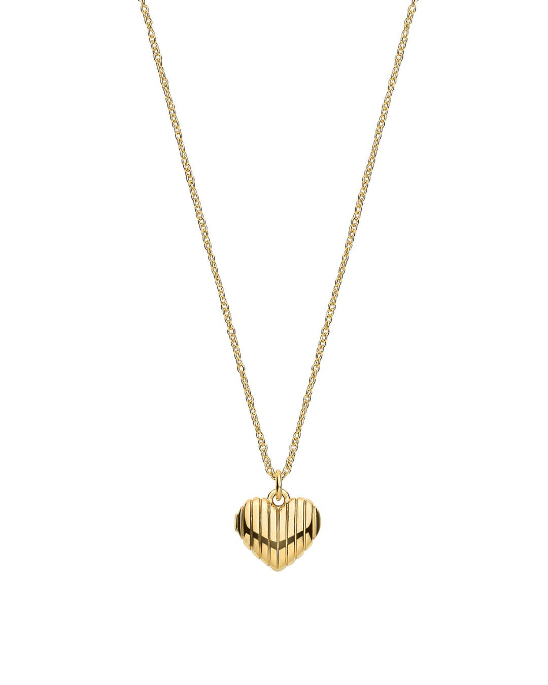 Gold Plated Ribbed Heart Pendant Necklace