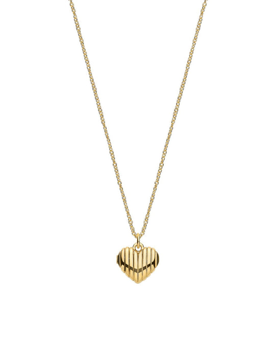 Gold Plated Ribbed Heart Pendant Necklace
