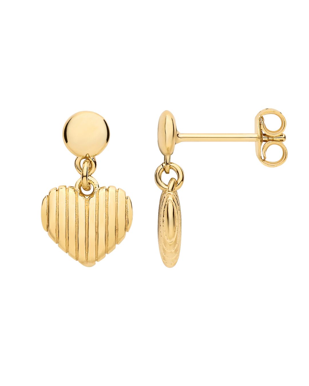 Gold Plated Ribbed Heart Drop Earrings