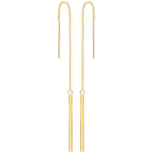 Golden Cascade Chain Drop Threader Earrings