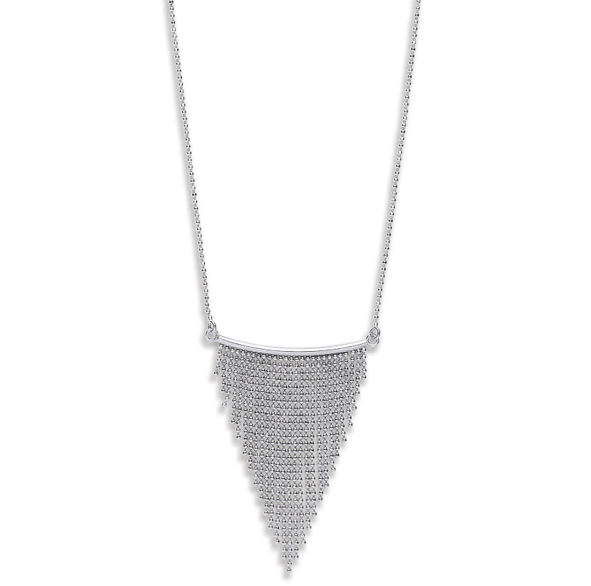 Glimmering Silver Curtain Graduated Tassel Necklace
