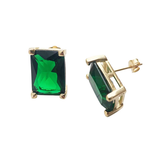 May Birthstone Emerald Silver Studs