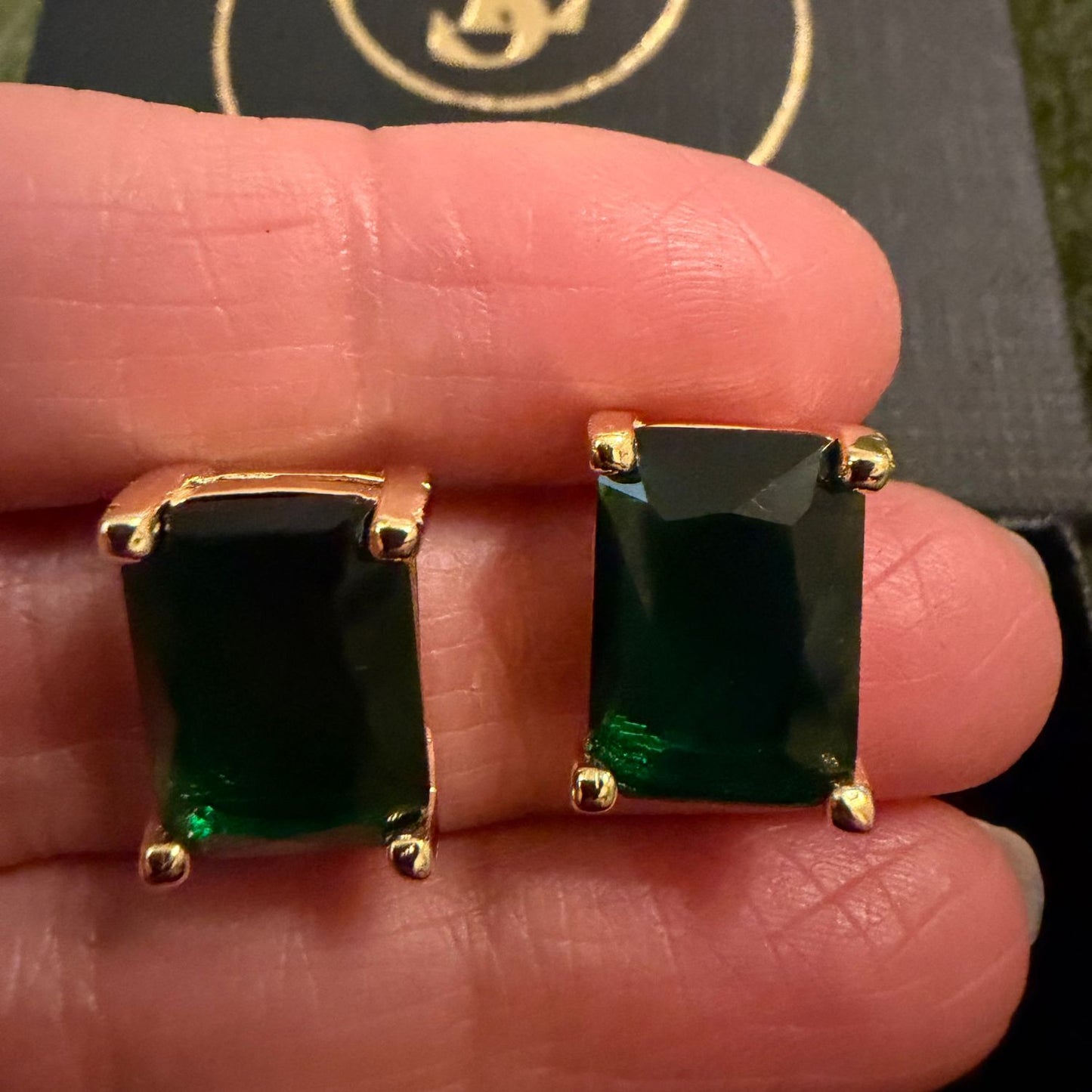 May Birthstone Emerald Silver Studs