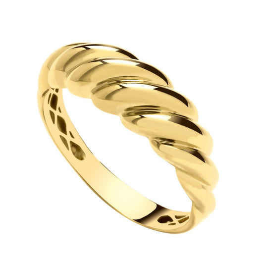 Stunning 9K Gold Rope Ring featuring a delicate croissant twist design,