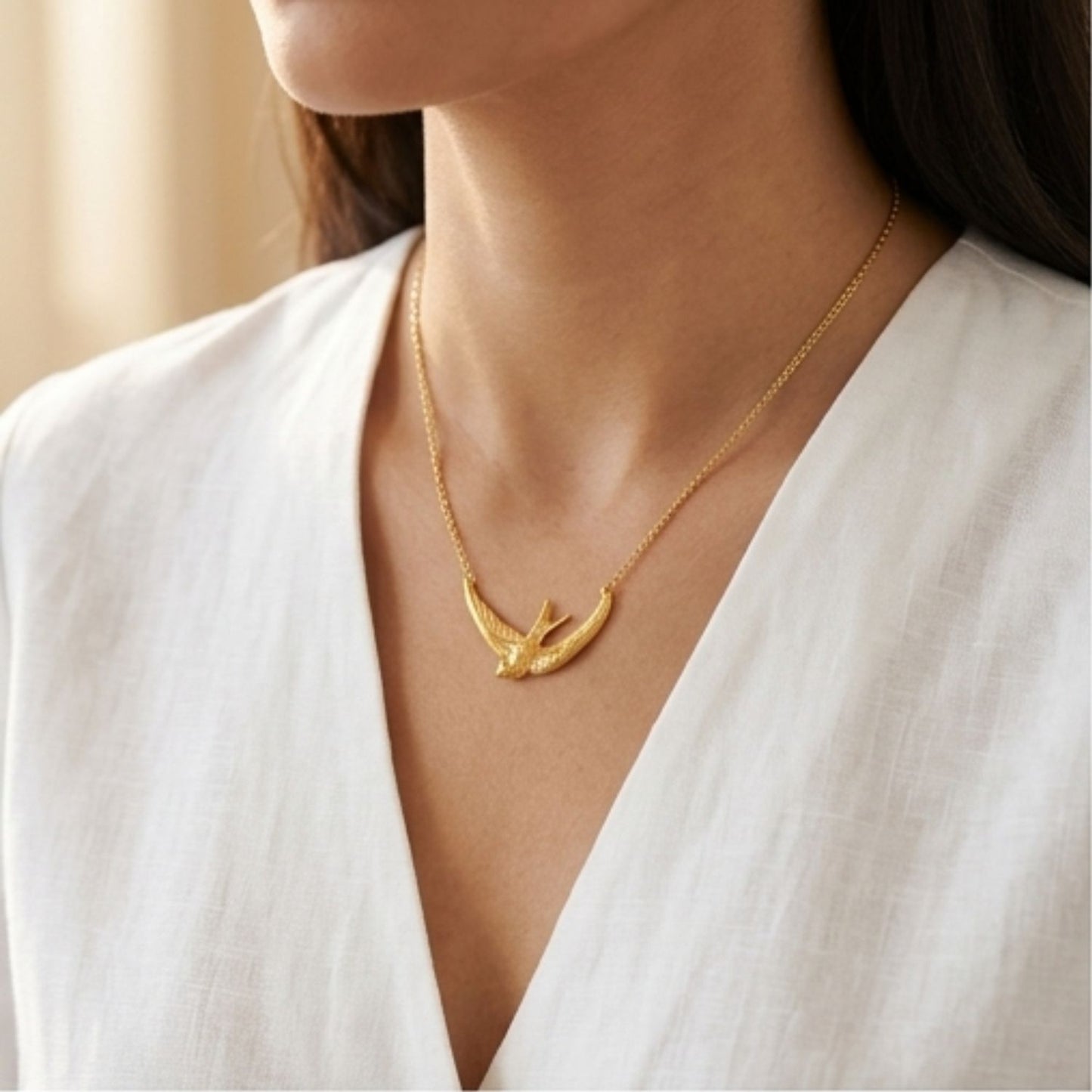 Golden Swallows Pendant Necklace | Sterling Silver & 18K Gold Vermeil