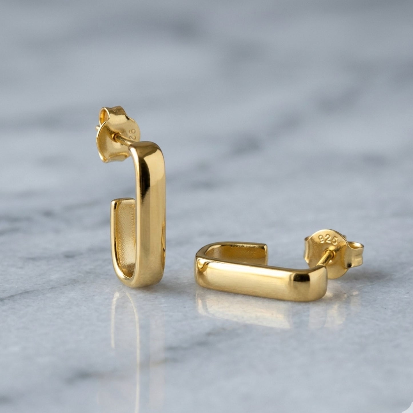 Squared J Hoop Stud Earrings | Sterling Silver & 18K Gold Vermeil