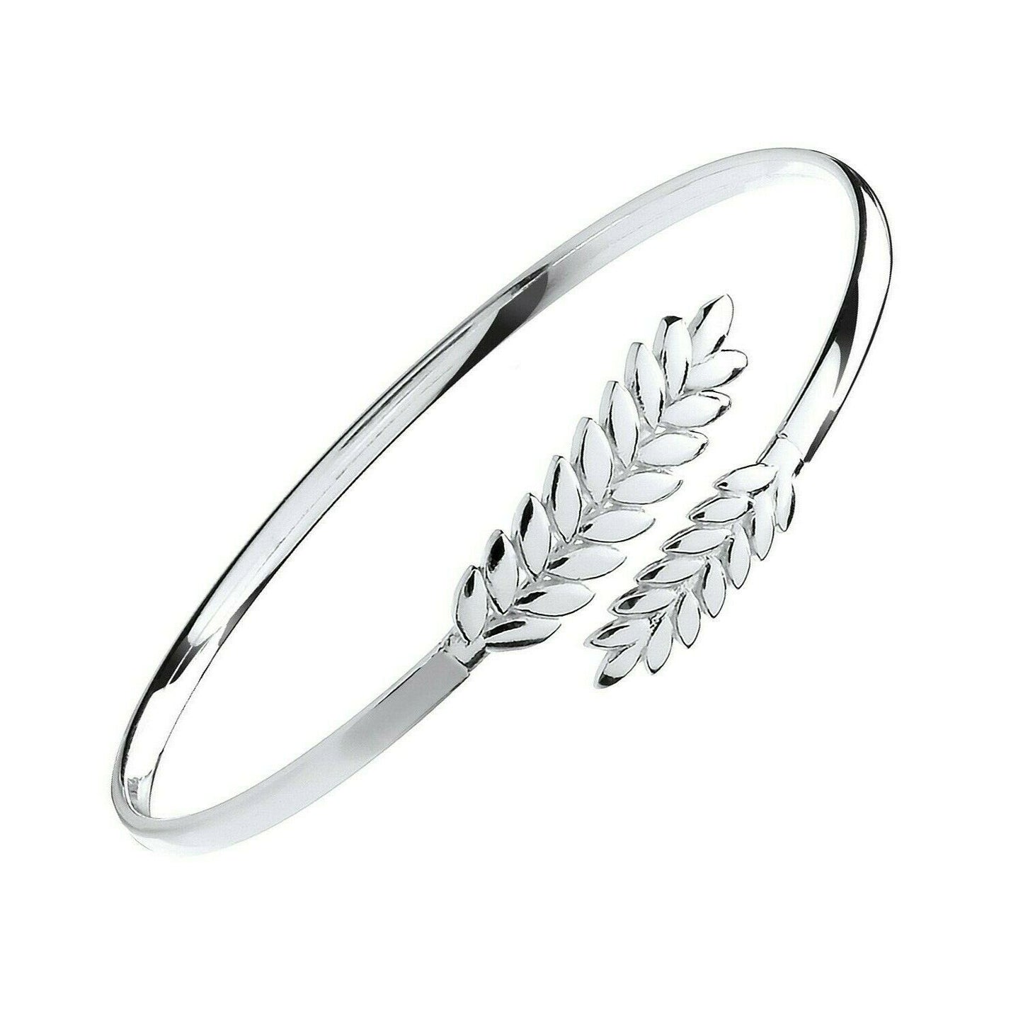 Elegant Silver Barley Leaf Ladies Bangle