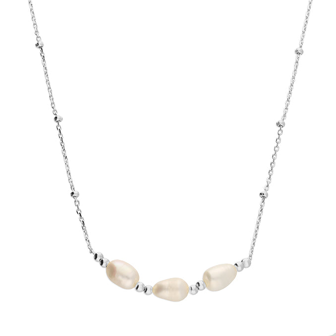 Sterling Silver Freshwater Pearls on a Beaded Chain Necklace